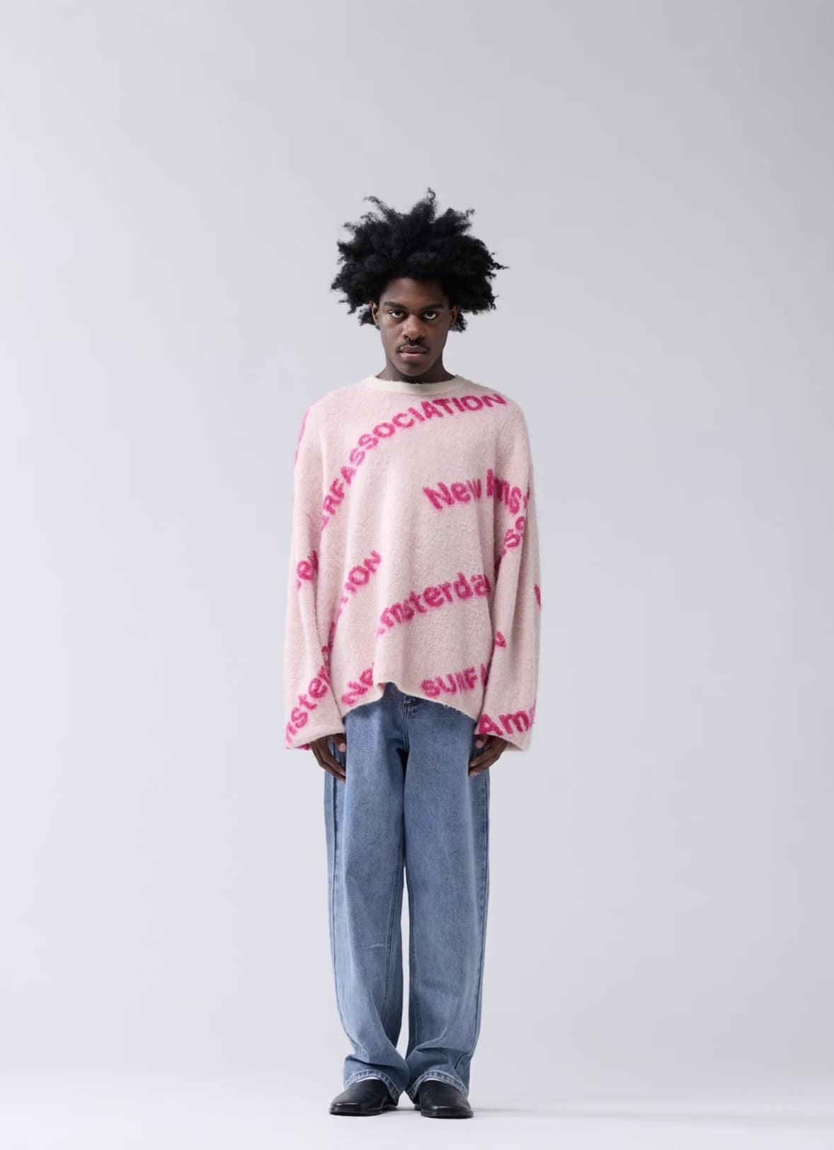 New Amsterdam Surf Association/ニューアムステルダムサーフアソシエーション/JACQUARD KNIT ECRU/MAGENTA クルーネックニット ECRU/MAGENTA M