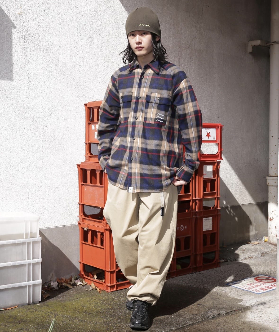 MANASTASH/マナスタッシュ/FLEECE PLAID CPO SHIRT ネイビー S
