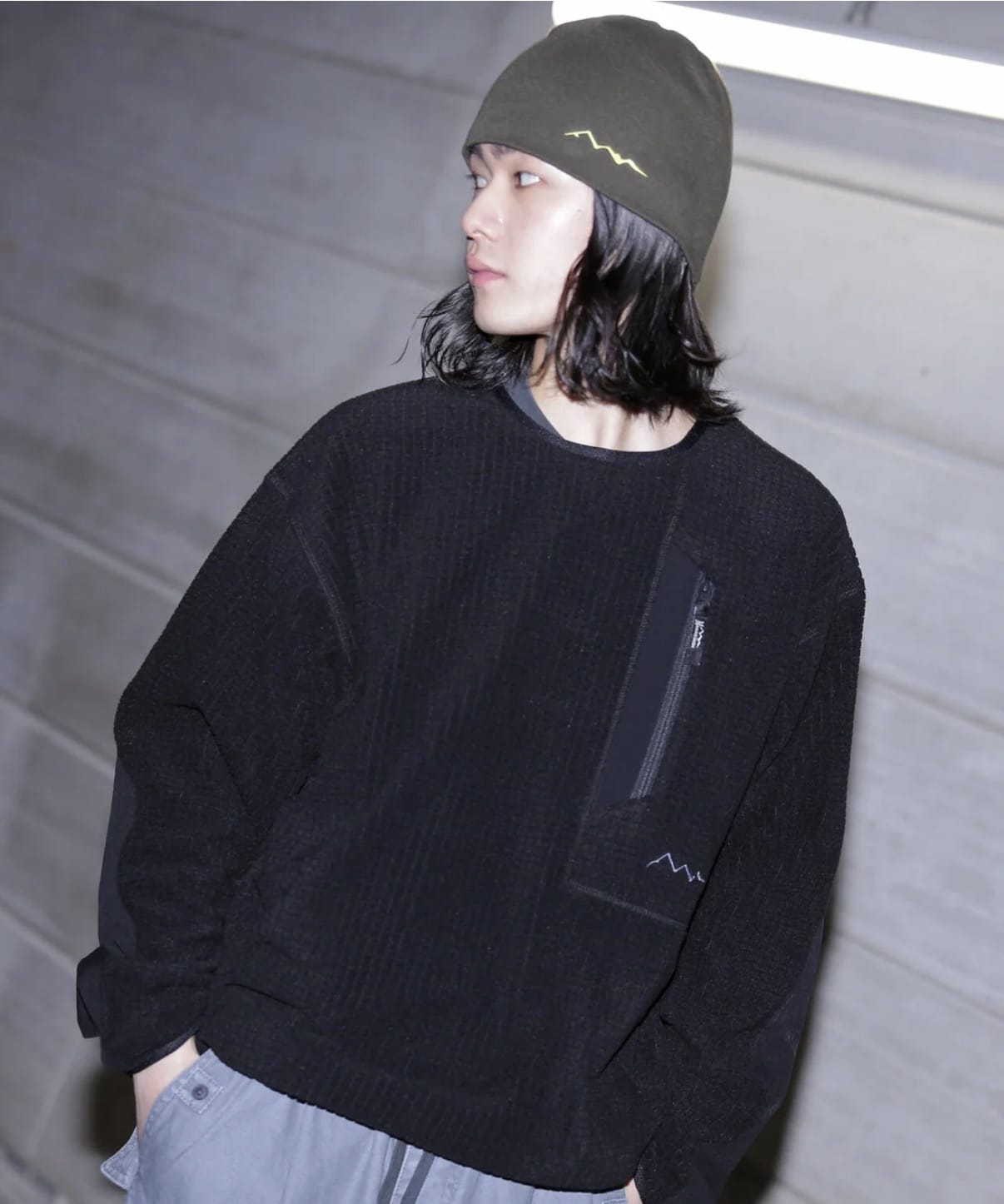 MANASTASH/マナスタッシュ/GRID FLEECE CREW black S
