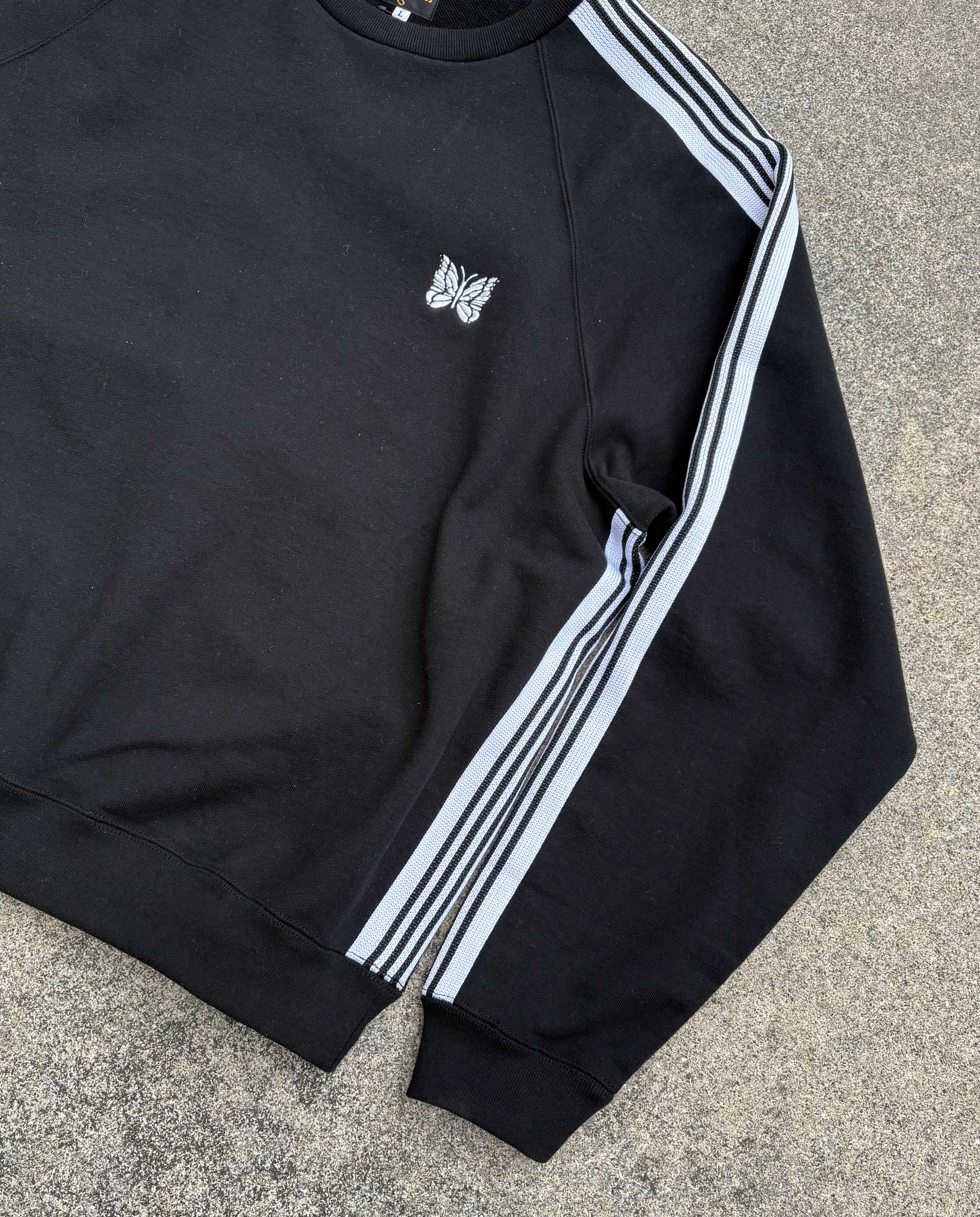 Needles×BEAVER/ニードルズ×ビーバー　別注Track Crew - Cotton Jersey -BLACK- トラッククルー -スウェット BLACK M