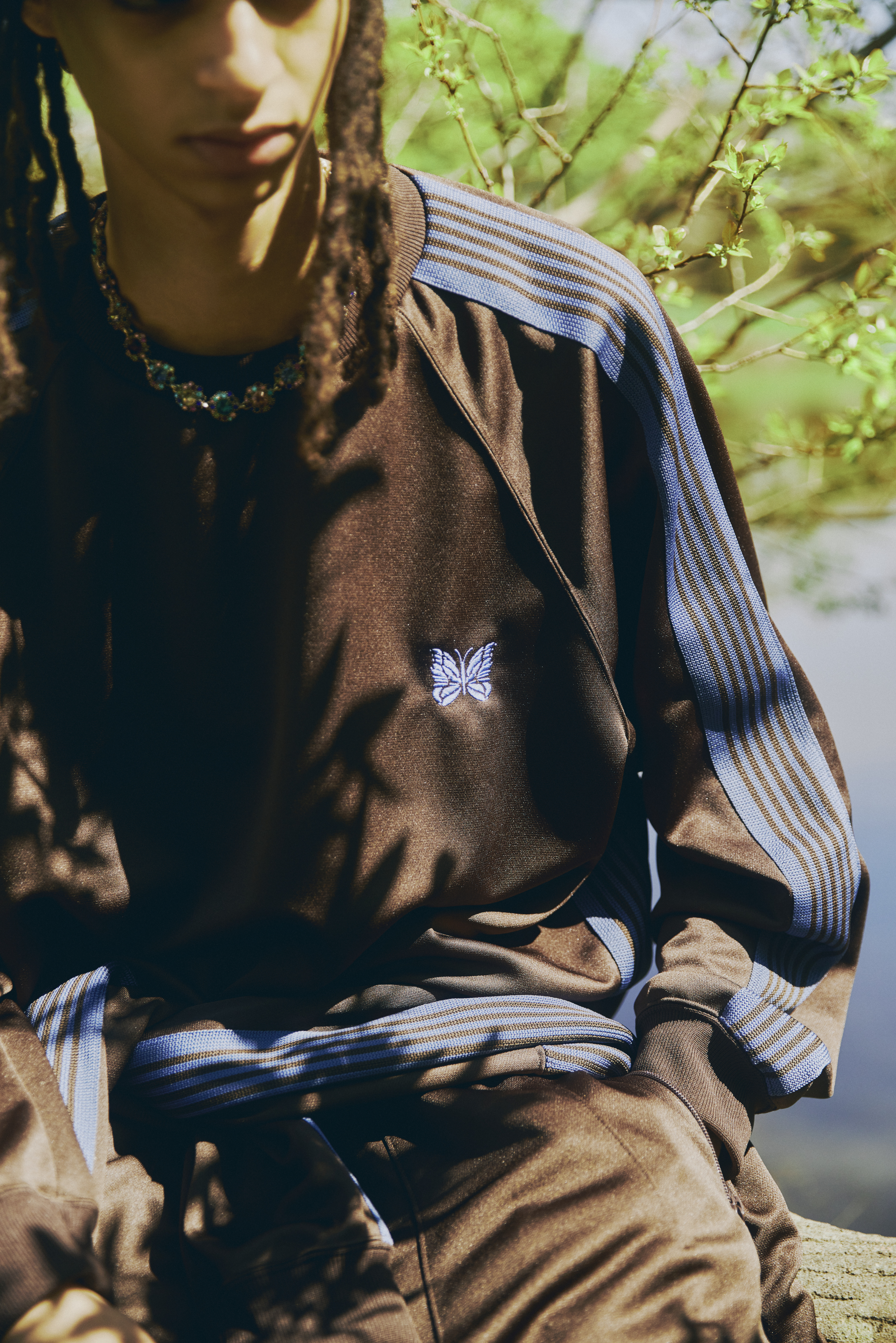 NEEDLES×BEAVER/ニードルズ×ビーバー/別注Track Crew Neck Shirt - Poly Smooth　-BROWN- トラッククルーネックシャツ ブラウン M