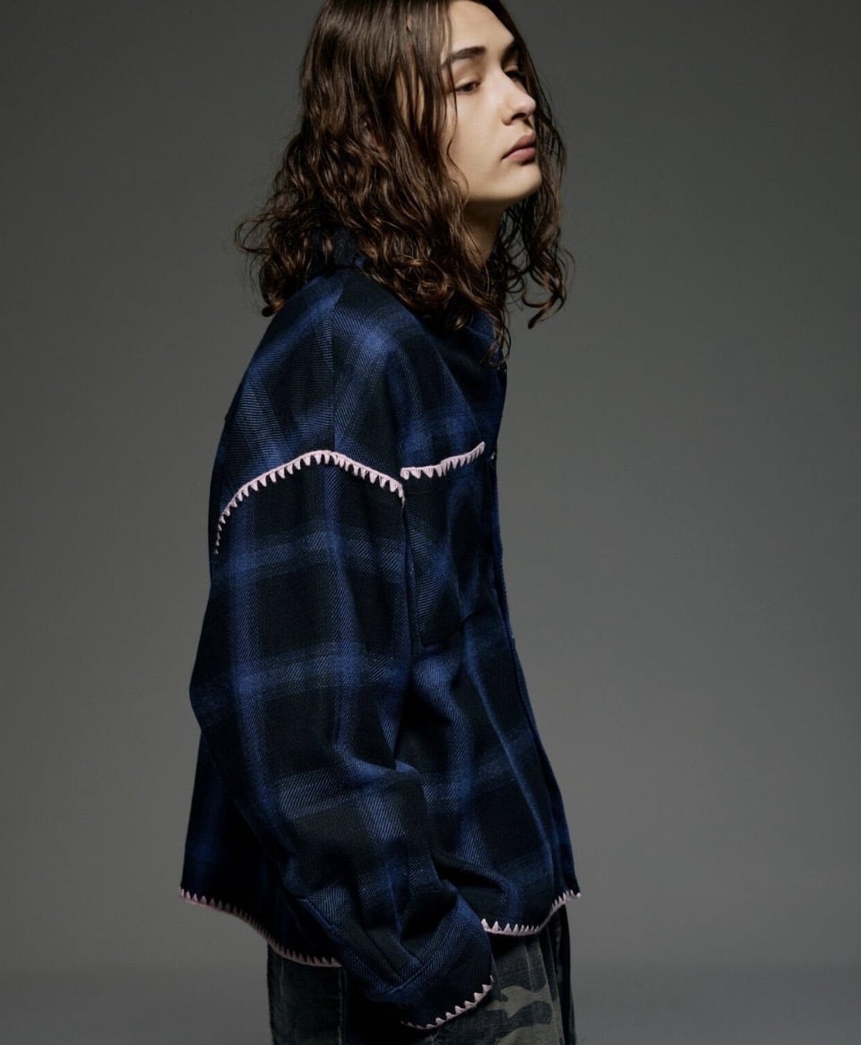 B omnivore/ビーオムニボー/HAND STITCH SHIRT ハンドステッチシャツ ブルー M