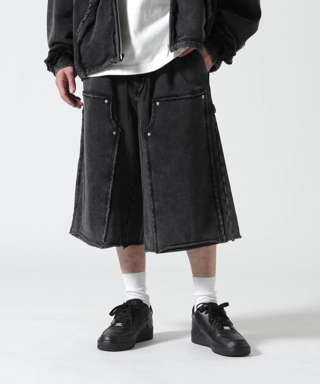 B omnivore/ビーオムニボー/W KNEE SHORTS SWT ダブルニーショーツスウェット BLACK M