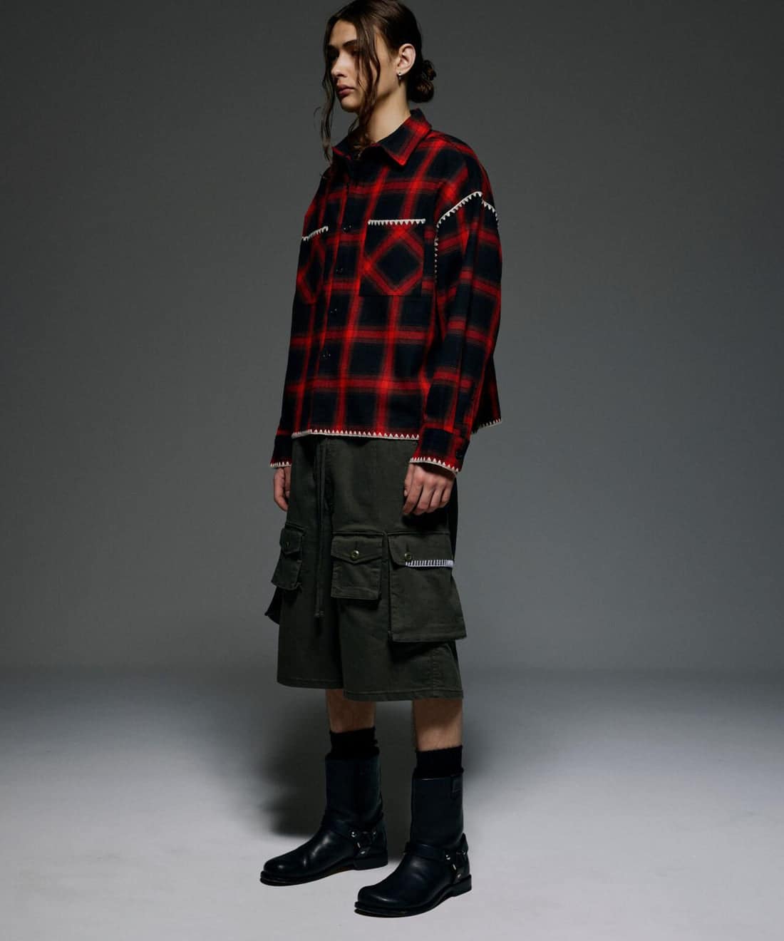 B omnivore/ビーオムニボー/HAND STITCH CARGO SHORTS オリーブ M