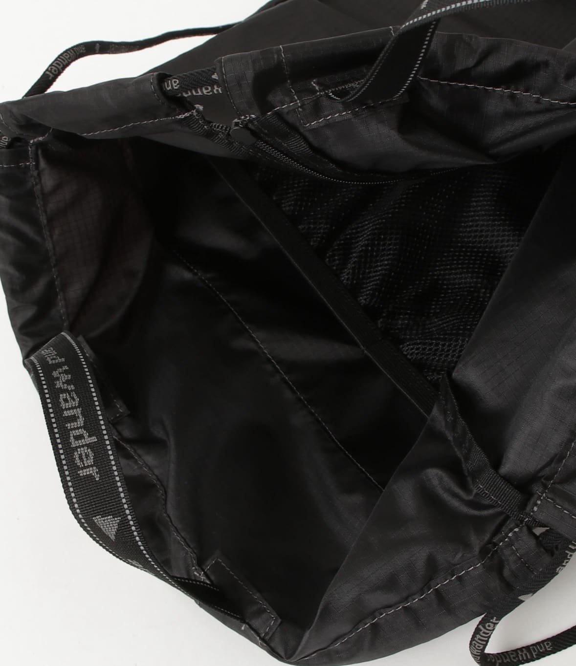 and wander/アンドワンダー/crispy rip drawstrung bag ドローストリングバッグ BLACK FREE