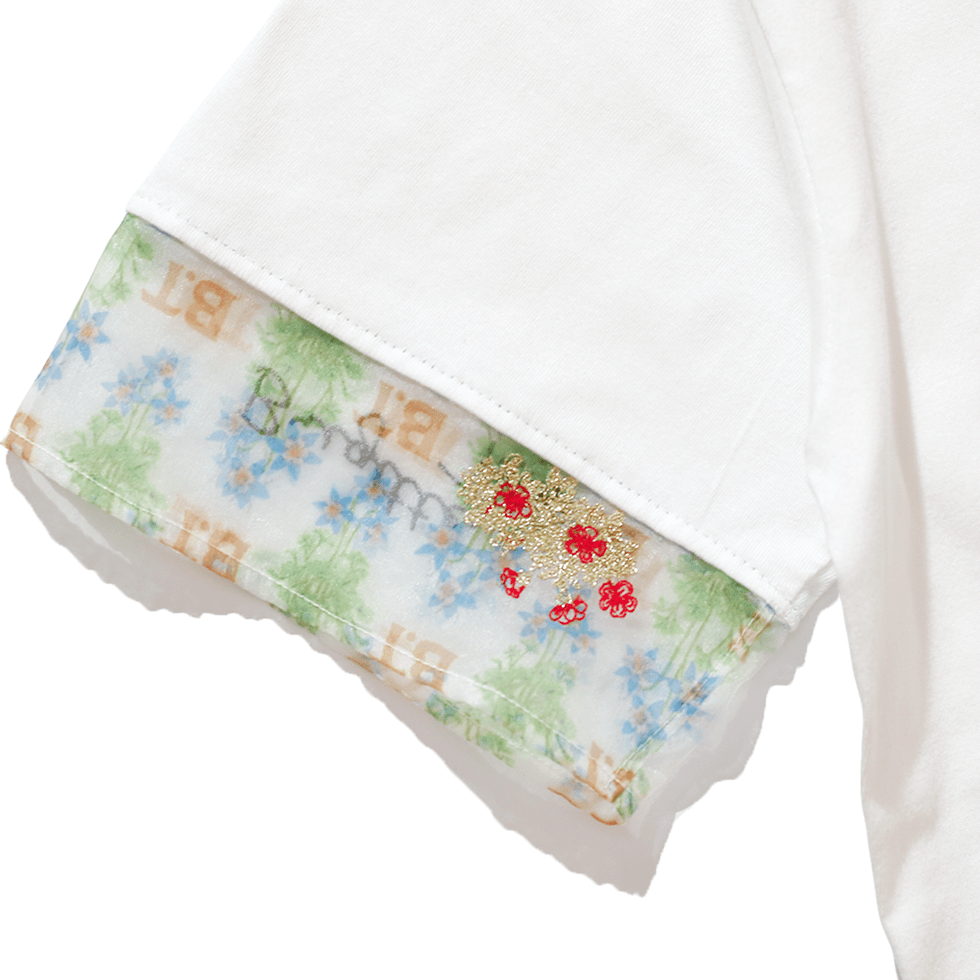 The NERDYS/ナーディーズ/Brigitte Tanaka×The NERDYS Pattern Sleeve T-shirt ブリジットタナカ White S