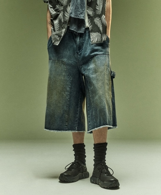 B omnivore/ビーオムニボー/W KNEE SHORTS DENIM ダブルニーショーツデニム BLUE M