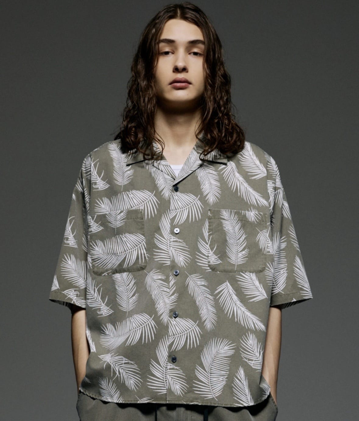 B omnivore/ビーオムニボー/PIGMENT WIND CLOTH SHIRT ピグメントウインドクロスシャツ オリーブ M