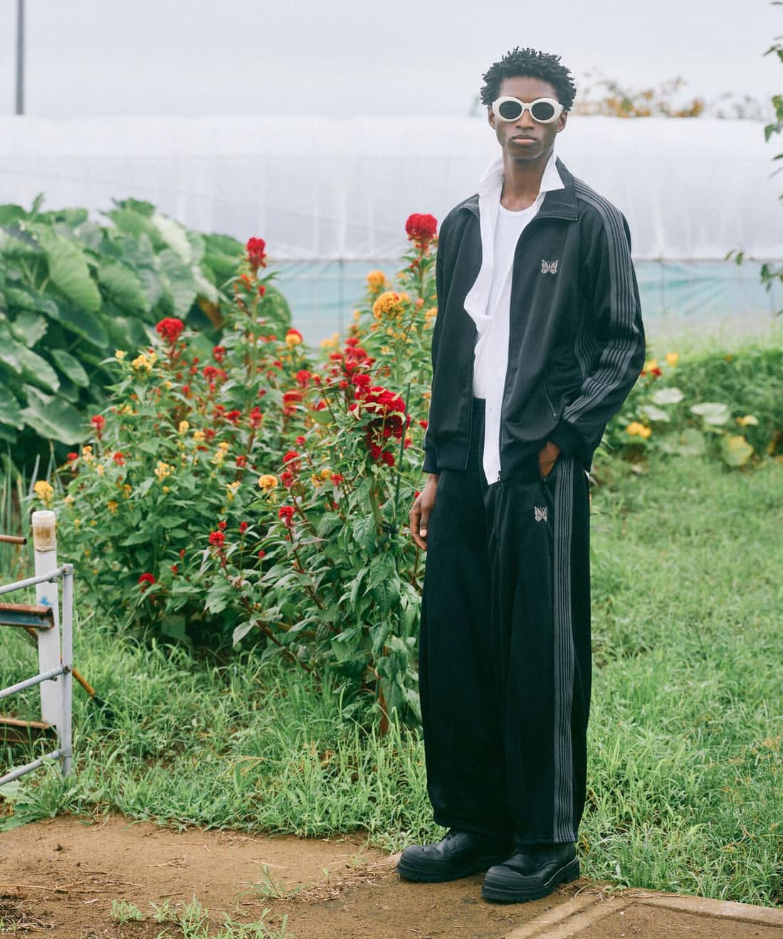 NEEDLES×BEAVER/ニードルズ×ビーバー/別注H.D. TRACK PANT - POLY SMOOTH -BLACK- ヒザデルトラックパンツ BLACK XS