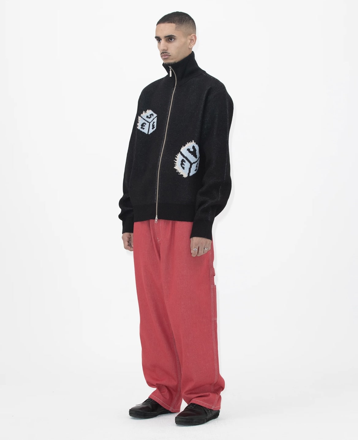 YESEYESEE/イエスアイシー/Y.E.S Dice Full Zip-up Knit Cardigan BLACK M