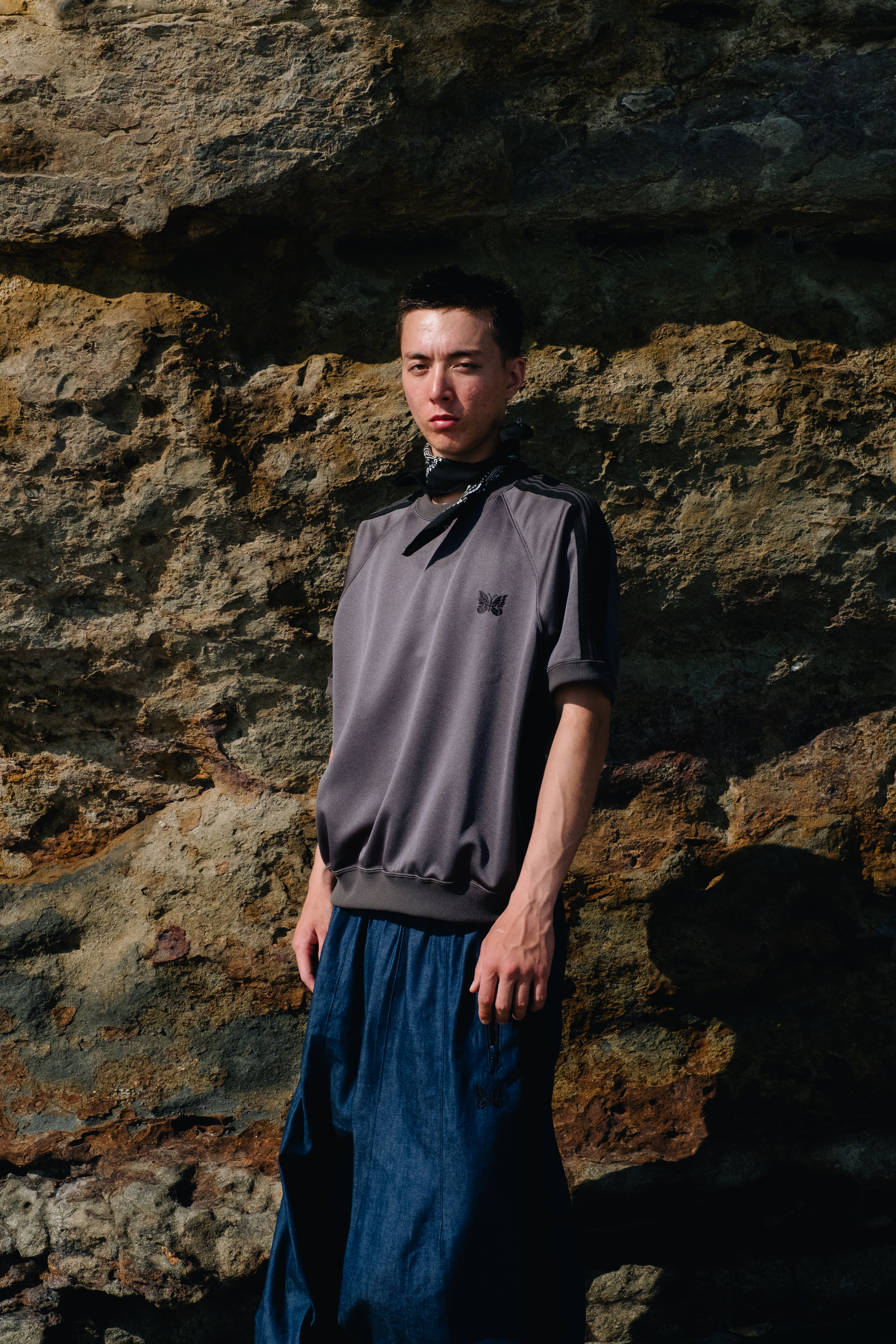 NEEDLES×BEAVER/ニードルズ×ビーバー/別注TRACK S/S CREW NECK SHIRT - POLY SMOOTH. -CHARCOAL- CHARCOAL M