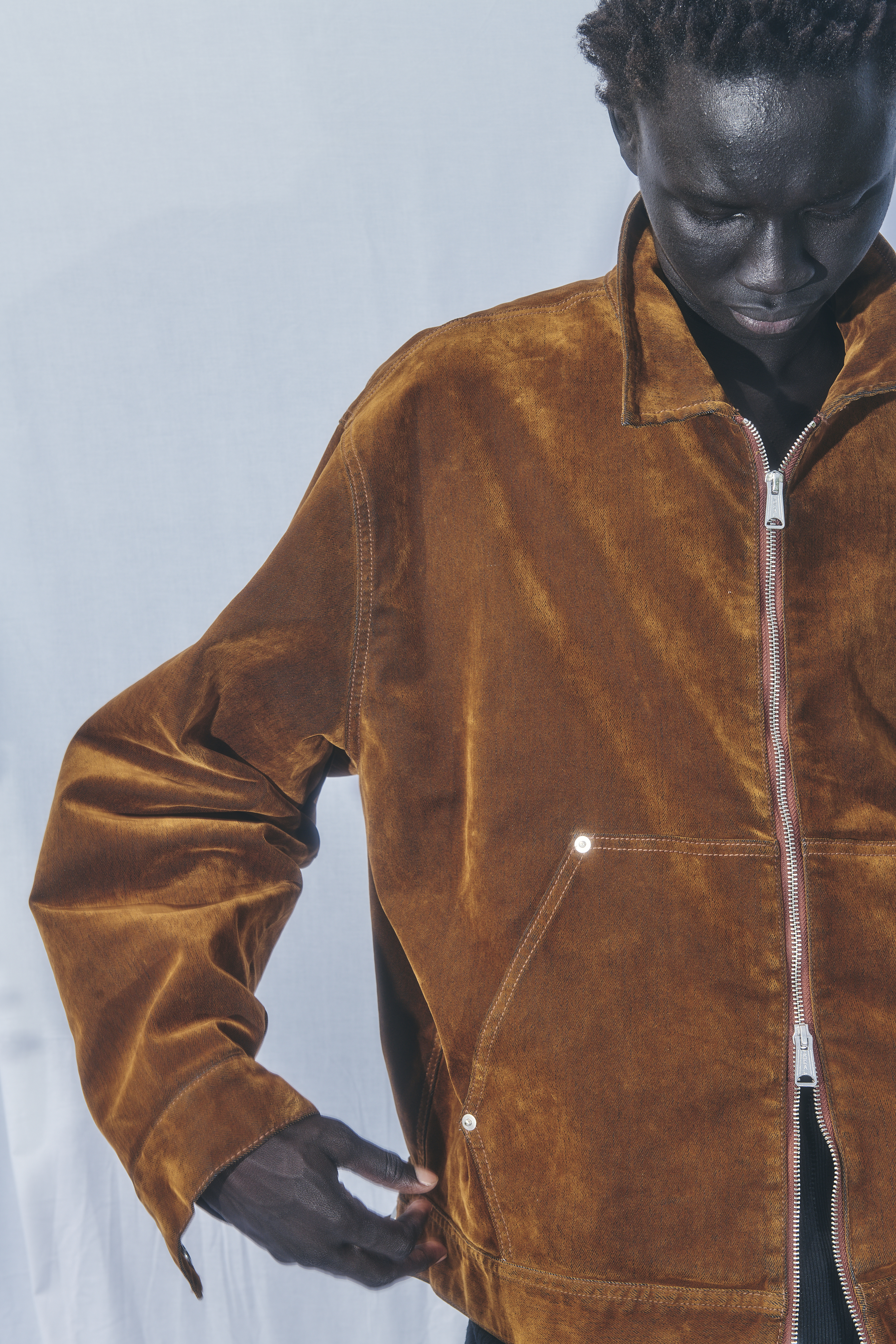 B omnivore/ビーオムニボー/FLOCKY DENIM COVER JACKET フロッキーデニムカバージャケット ブラウン M