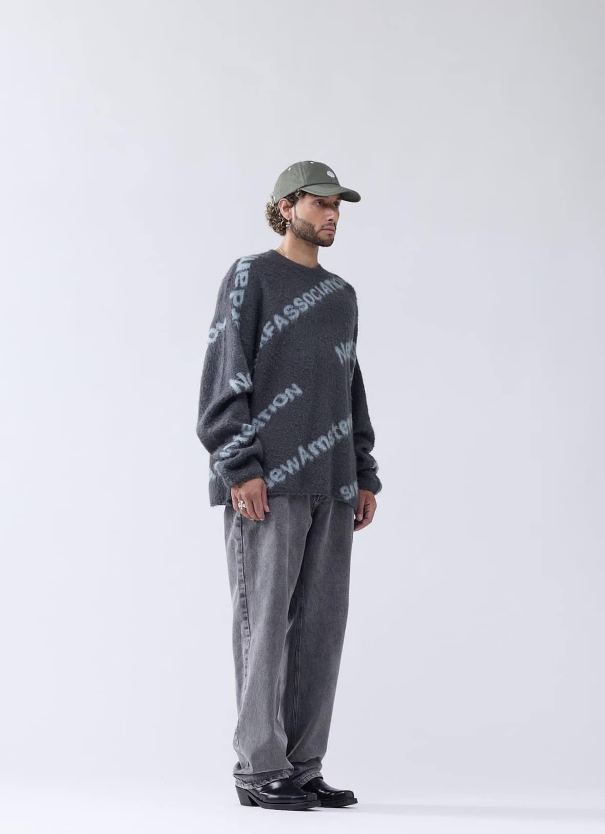 New Amsterdam Surf Association/ニューアムステルダムサーフアソシエーション/JACQUARD KNIT SHARK GREEN/TEAL クルーネックニット SHARK GREEN/TEAL M