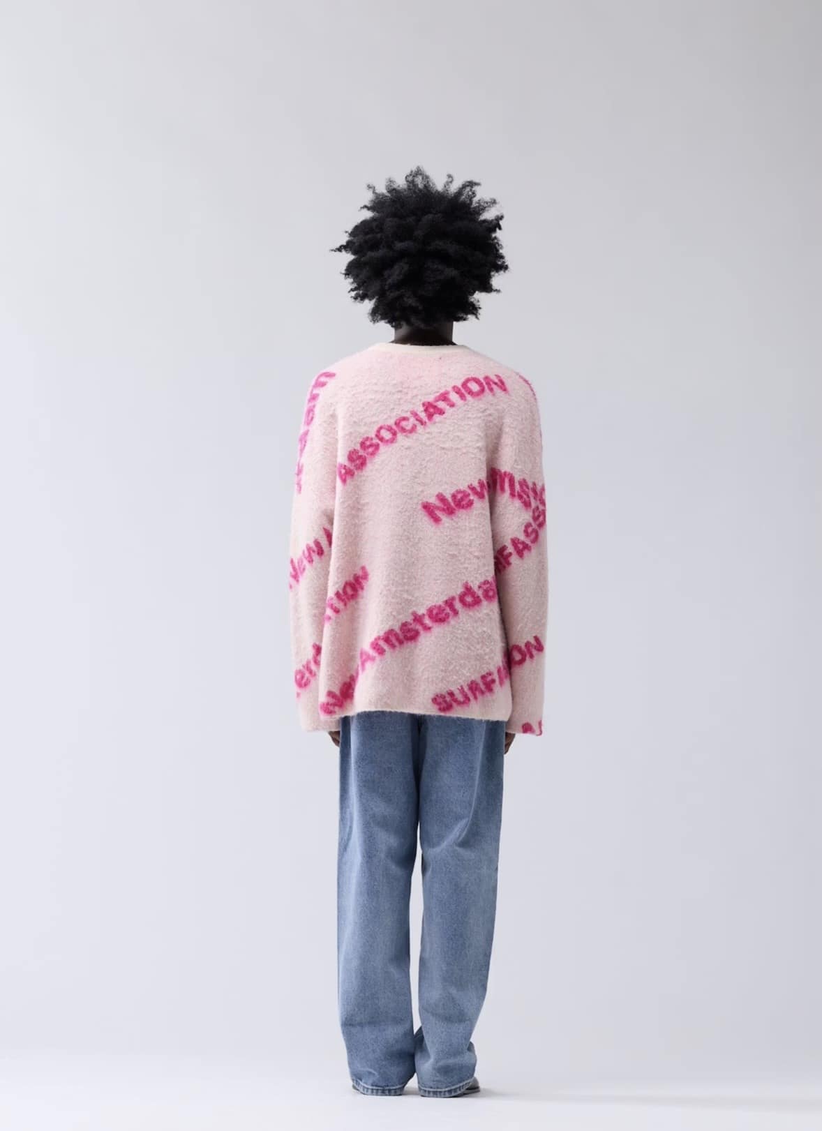 New Amsterdam Surf Association/ニューアムステルダムサーフアソシエーション/JACQUARD KNIT ECRU/MAGENTA クルーネックニット ECRU/MAGENTA M