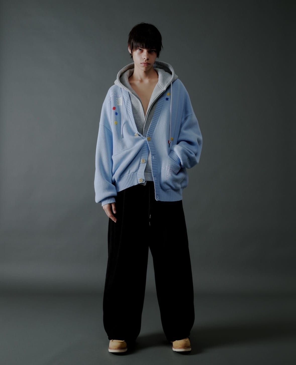 B omnivore/ビーオムニボー/HAND STITCH CARDIGAN ハンドステッチカーディガン サックスブルー M