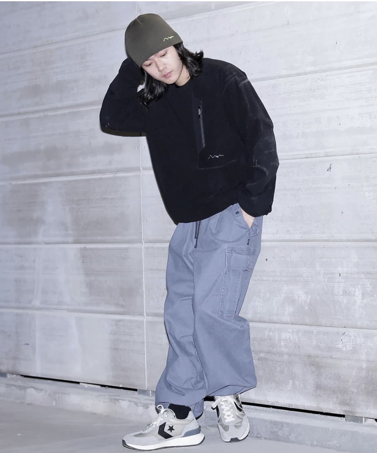 MANASTASH/マナスタッシュ/GRID FLEECE CREW black S