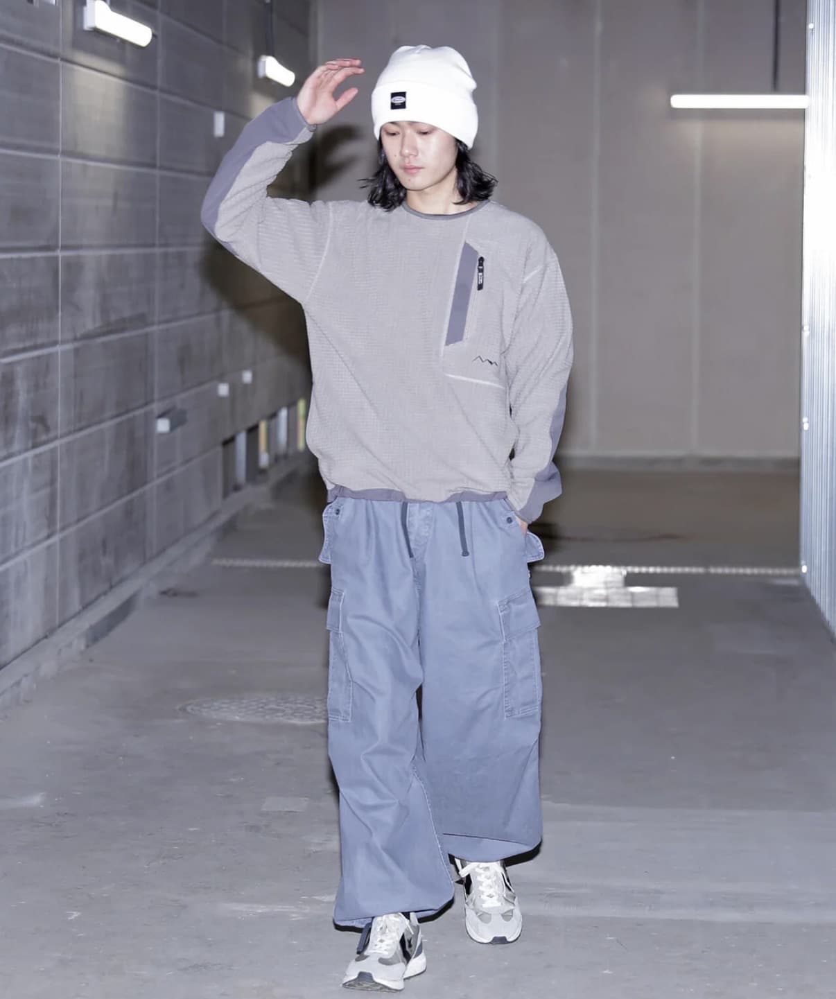 MANASTASH/マナスタッシュ/GRID FLEECE CREW grey S