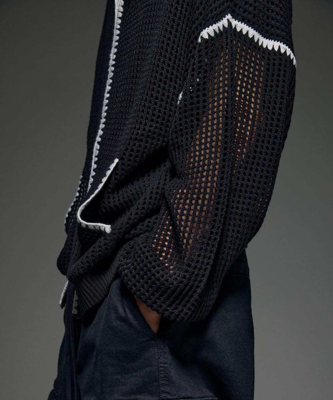 B omnivore/ビーオムニボー/HAND - STITCH MESH HOODIE メッシュフーディー ブラック M