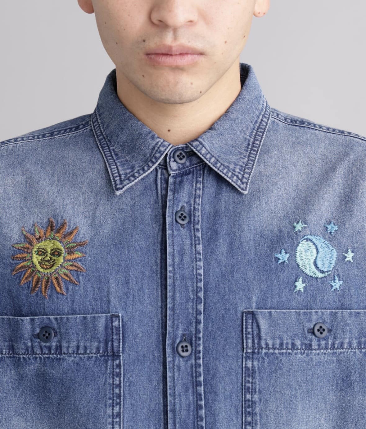 MANASTASH/マナスタッシュ/EMBROIDERY SHIRTS ブルー S