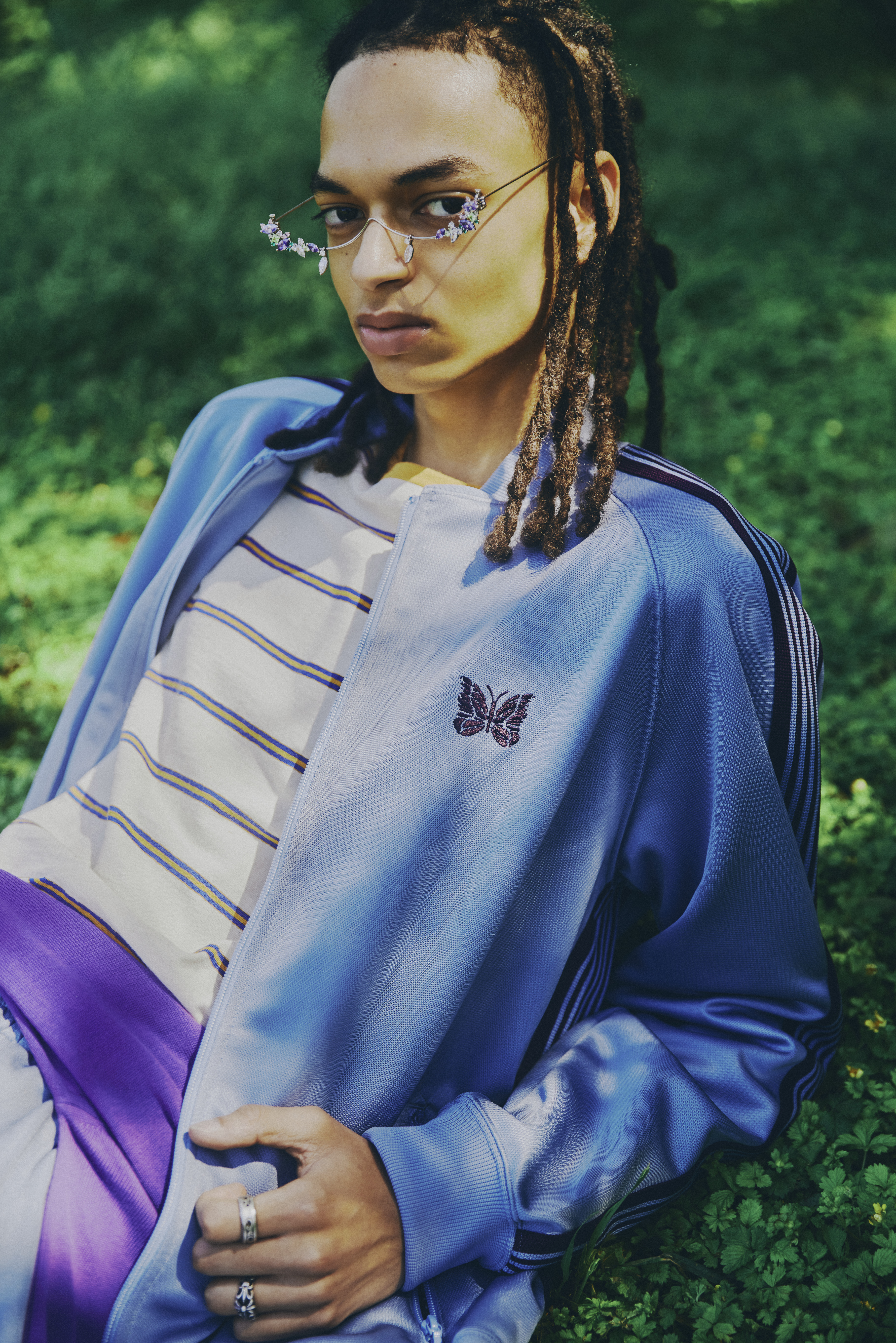 Needles×BEAVER/ニードルズ×ビーバー　別注Rib Collar Track Jacket - Poly Smooth　-SAX- トラックジャケット SAX M