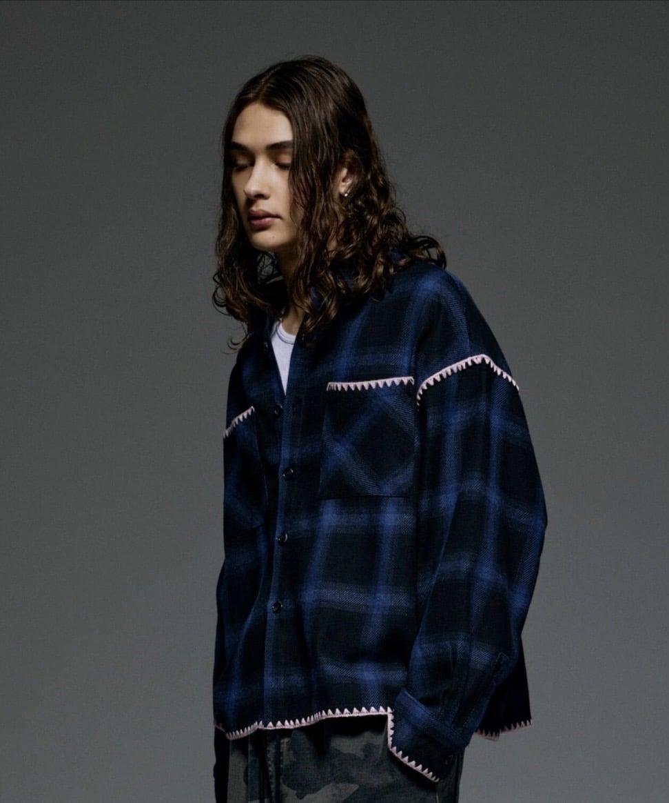 B omnivore/ビーオムニボー/HAND STITCH SHIRT ハンドステッチシャツ ブルー M