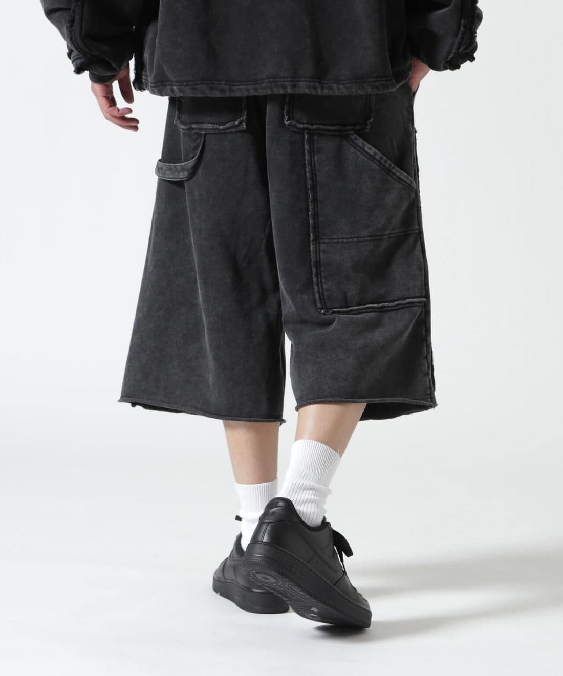 B omnivore/ビーオムニボー/W KNEE SHORTS SWT ダブルニーショーツスウェット BLACK M