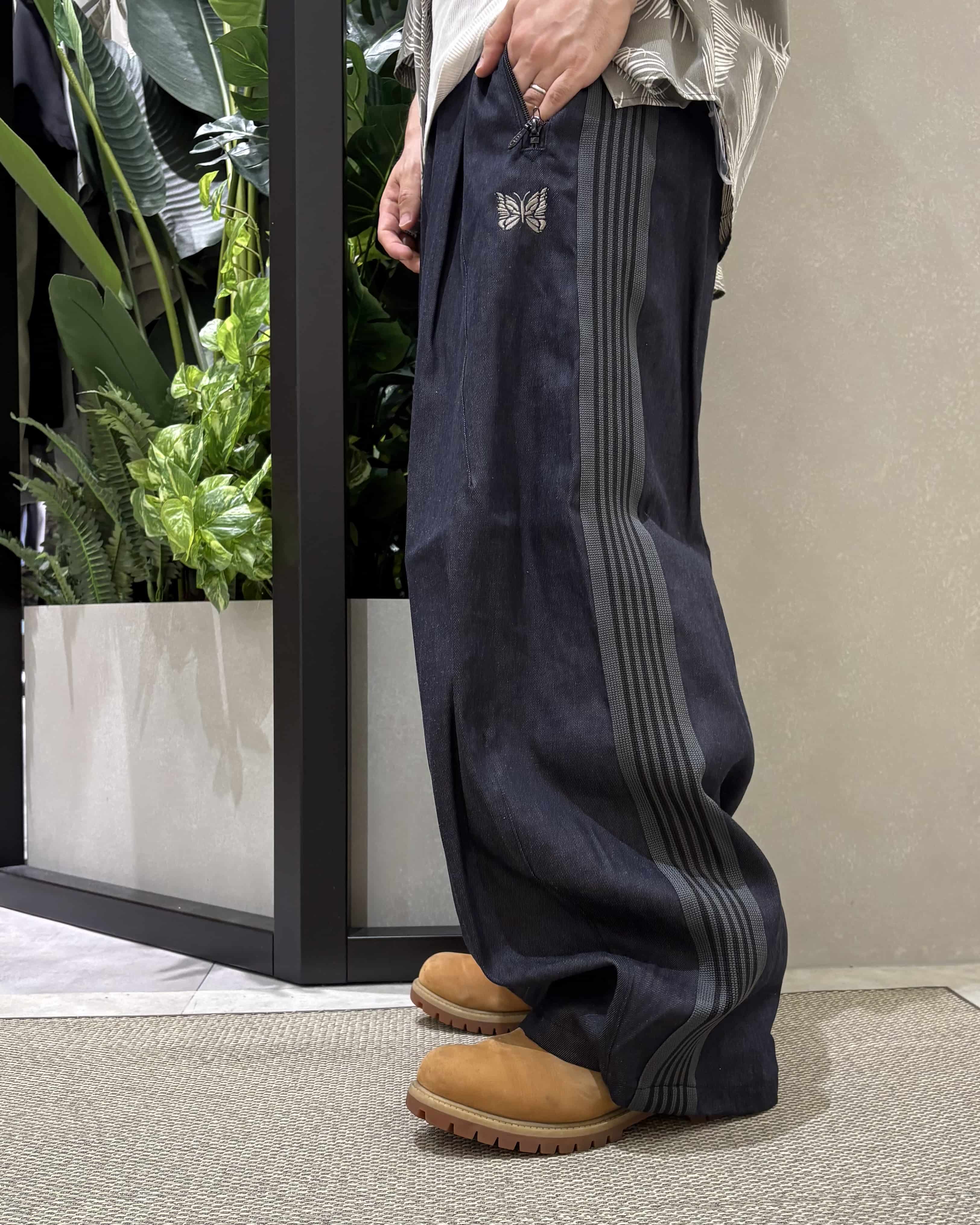 NEEDLES×BEAVER/ニードルズ×ビーバー/別注H.D. Track Pant - DENIM  ヒザデルトラックパンツ　デニム ブラック XS