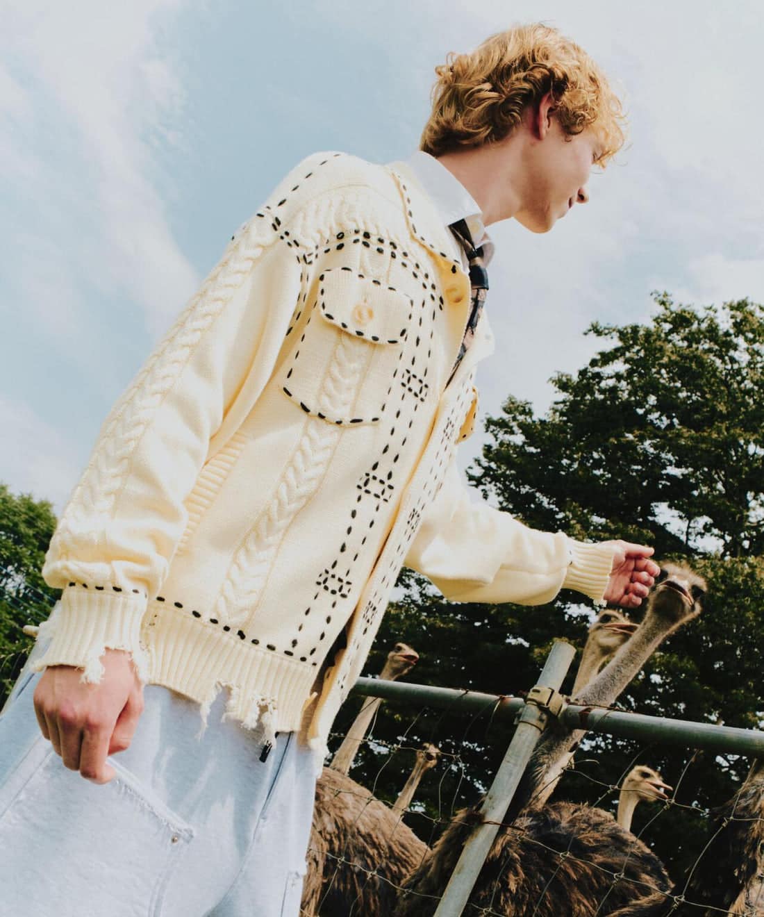 B omnivore/ビーオムニボー/HANDSTITCH CABLE KNIT JKT ハンドステッチケーブルニットジャケット ホワイト S