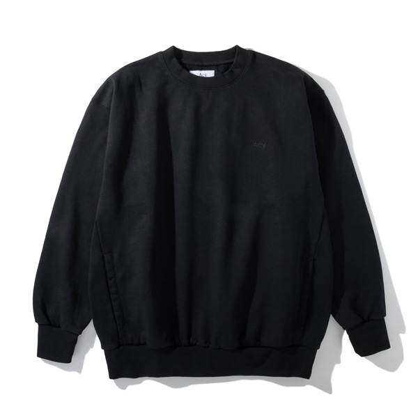 Acy/GARMENT DYE CREW NECK SWEAT ブラック L