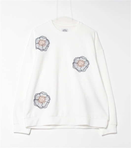 B omnivore/ビーオムニボー/ストレッチポンチランダム刺繍フラワーL/S PO ホワイト M