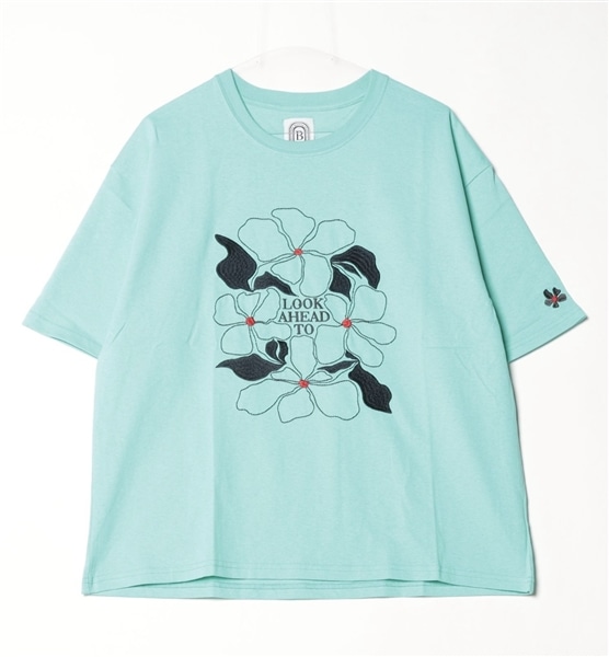B omnivore/ビーオムニボー/16/10 E天竺 フラワー刺繍 S/S TEE Tシャツ グリーン M