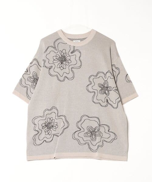 B omnivore/ビーオムニボー  RNフラワー総柄JQD クルーネックS/S グレー M