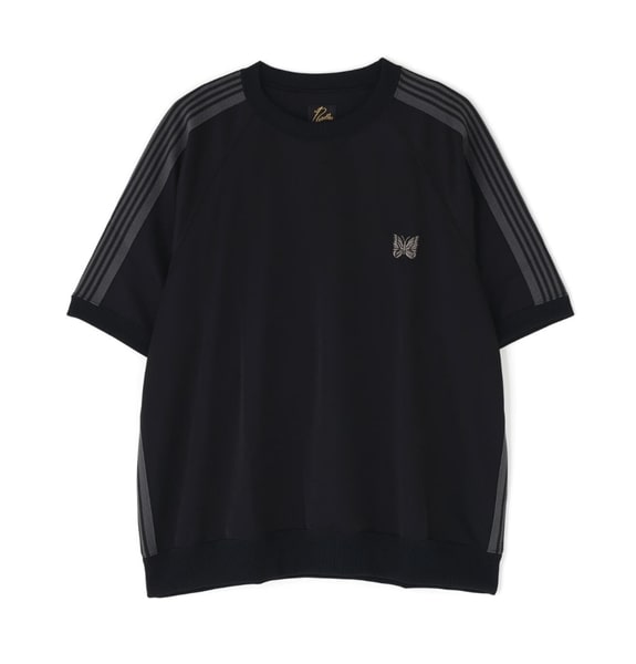 NEEDLES×BEAVER/ニードルズ×ビーバー/別注TRACK S/S CREW NECK SHIRT - POLY SMOOTH. -BLACK- BLACK M
