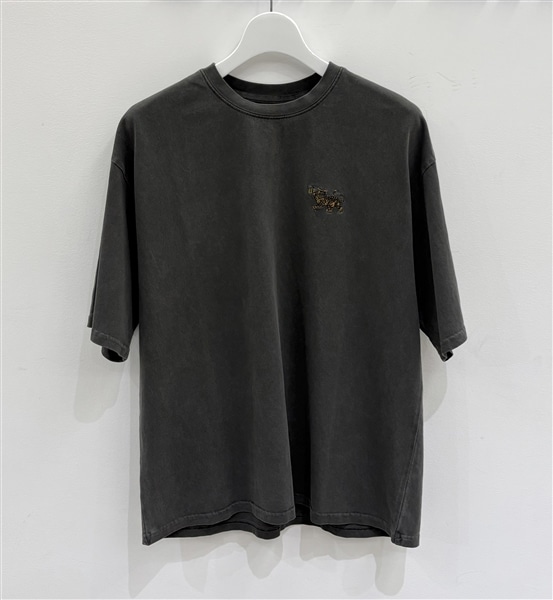 B omnivore/ビーオムニボー/BO 天竺ピグメント ワンポイント トラ刺繍 SS Tシャツ　刺繍　虎　ビール BLACK M