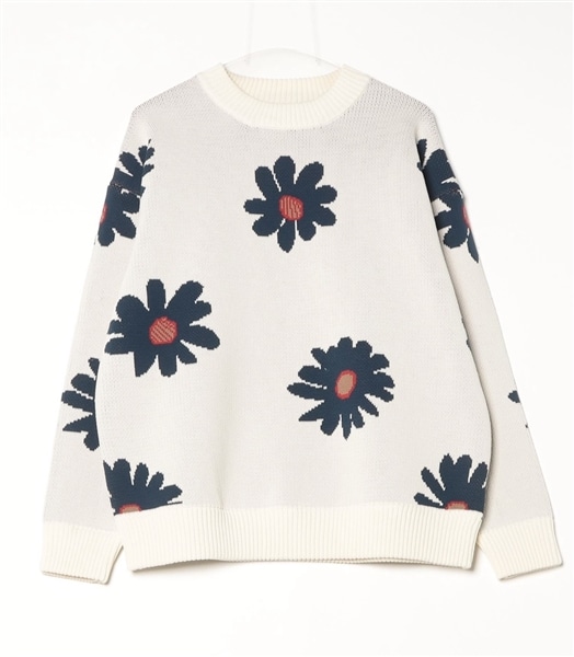 B omnivore/ビーオムニボー/FLOWER KNIT TOP フラワーニット　花柄ニット ナチュラル M