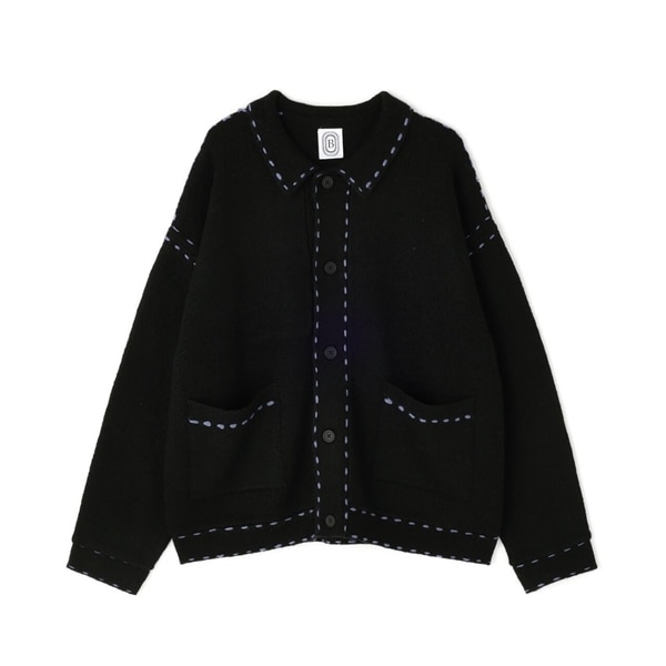 B omnivore/ビーオムニボー/起毛KNIT HAND JACKET ステッチ ニットハンドジャケット ニットシャツ ブラック M