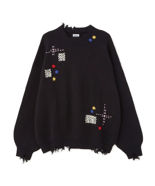 B omnivore/ビーオムニボー/HAND STITCH CREWNECK KNIT ハンドステッチクルーネックニット BLACK M