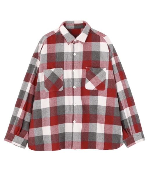 B omnivore/ビーオムニボー/BLOCK CHECK SHIRTS ブロックチェックシャツ RED M