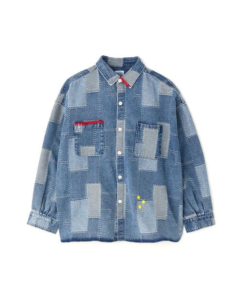 B omnivore/ビーオムニボー/PATCHWORK DENIM SHIRT デニムシャツ ブルー M