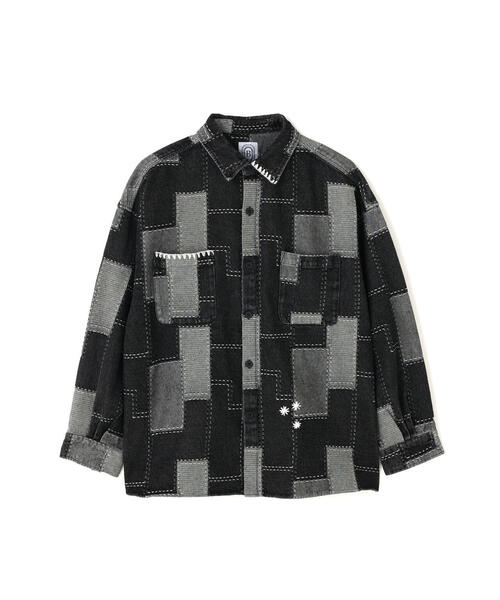 B omnivore/ビーオムニボー/PATCHWORK DENIM SHIRT デニムシャツ ブラック M