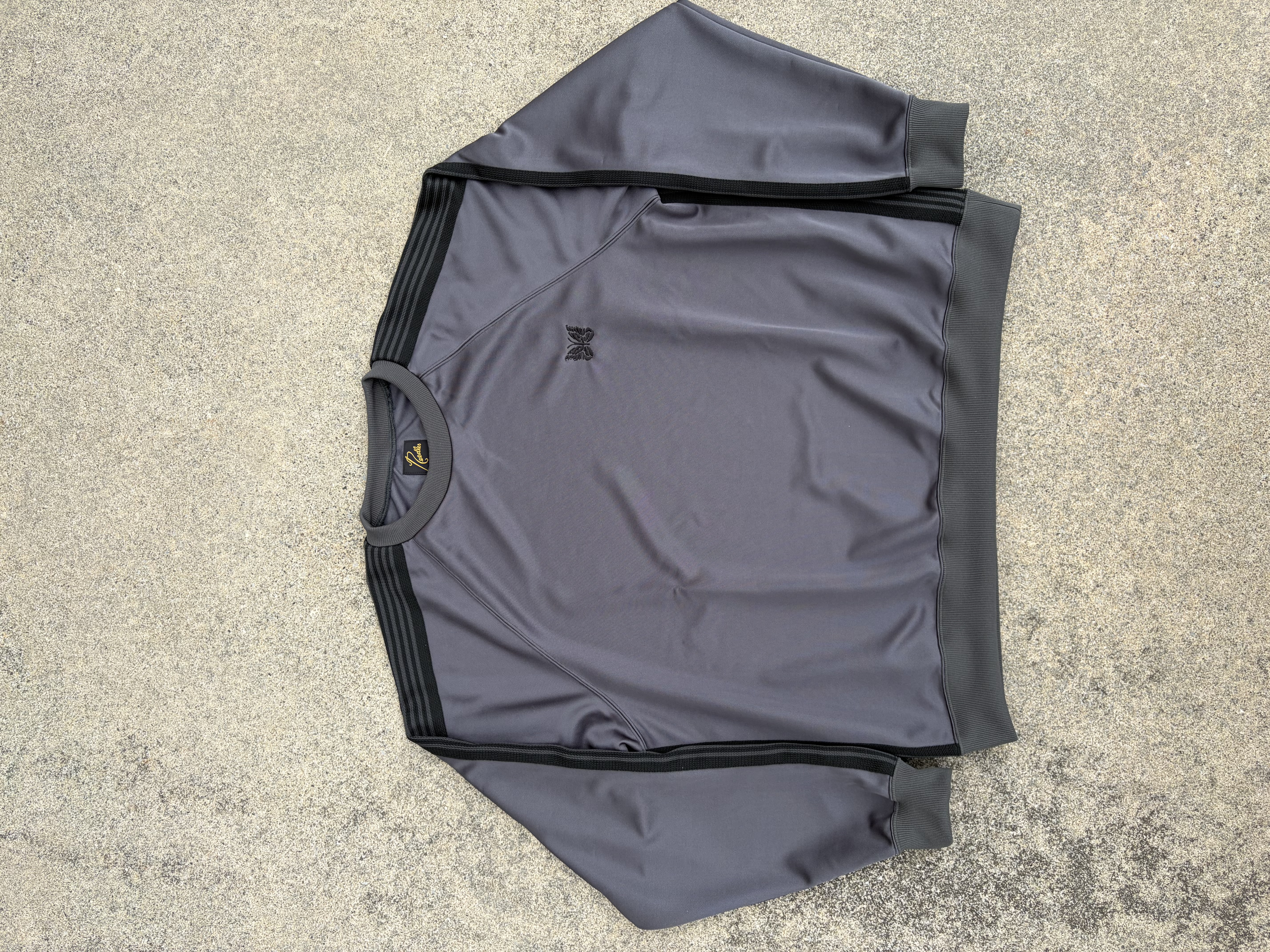 NEEDLES×BEAVER/ニードルズ×ビーバー/別注Track Crew Neck Shirt - Poly Smooth　-CHARCOAL- トラッククルーネックシャツ チャコール M