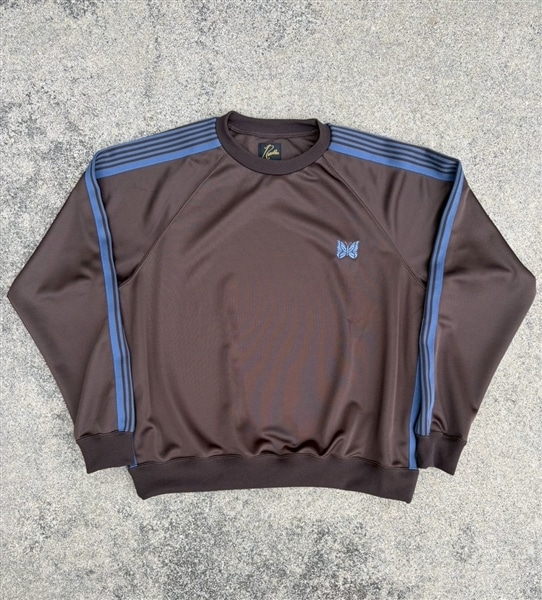 NEEDLES×BEAVER/ニードルズ×ビーバー/別注Track Crew Neck Shirt - Poly Smooth　-BROWN- トラッククルーネックシャツ ブラウン M