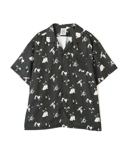 B omnivore/ビーオムニボー/DOG S/S SHIRT 半袖シャツ　柄シャツ　犬柄 チャコールグレー M