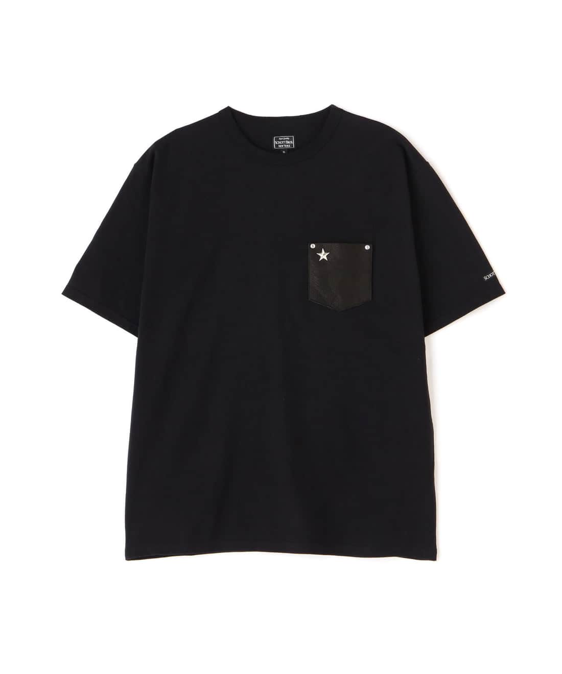 Schott/ショット/ONESTAR LEATHER POCKET T-SHIRT/ワンスターレザーポケット Tシャツ ブラック S