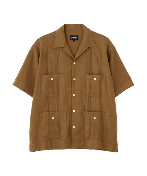 Schott/ショット/LINEN GUAYABERA SHIRT/リネン キューバシャツ カーキ M