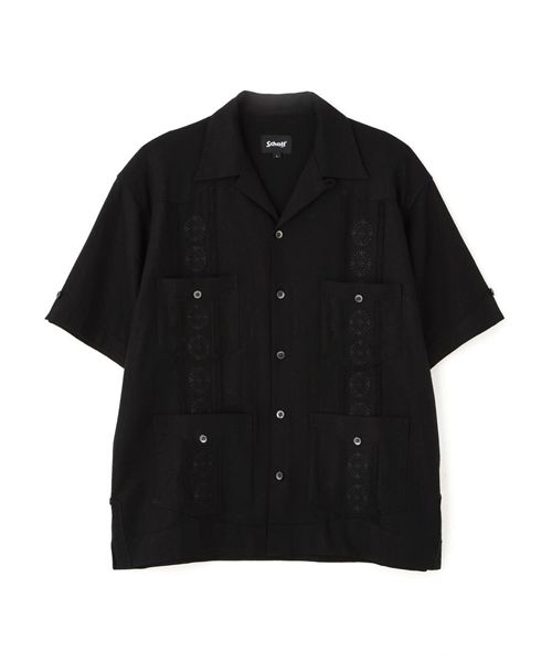 Schott/ショット/LINEN GUAYABERA SHIRT/リネン キューバシャツ ブラック M