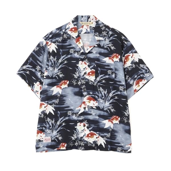 Schott×PJ/ショット×パイナップルジュース/GOLDFISH RAYON SHIRT/ゴールドフィッシュ レーヨンシャツ ブラック M
