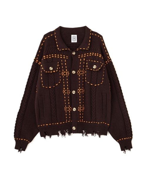 B omnivore/ビーオムニボー/HANDSTITCH CABLE KNIT JKT ハンドステッチケーブルニットジャケット ブラウン S