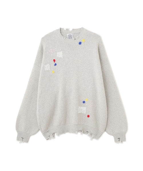 B omnivore/ビーオムニボー/HAND STITCH CREWNECK KNIT ハンドステッチクルーネックニット グレー M