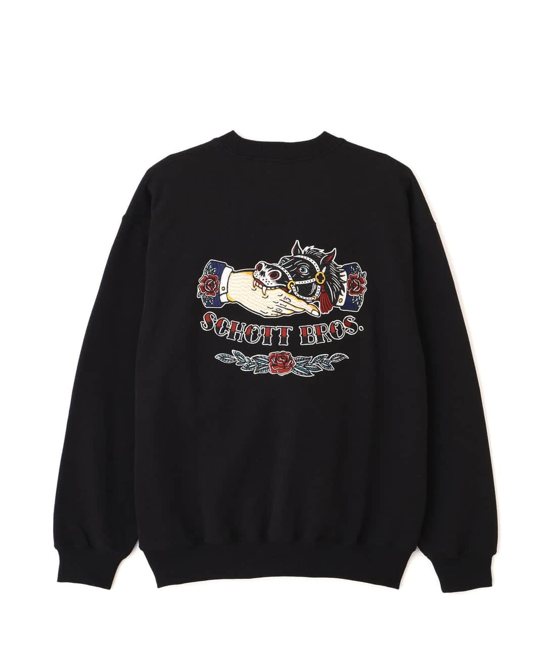 Schott/ショット/CREW SWEAT SHAKE HAND HORSE/クルースウェット シェイクハンドホース ブラック M